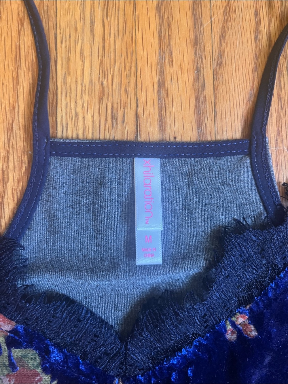 Xhilaration Navy and Gray Floral Velvet Cami